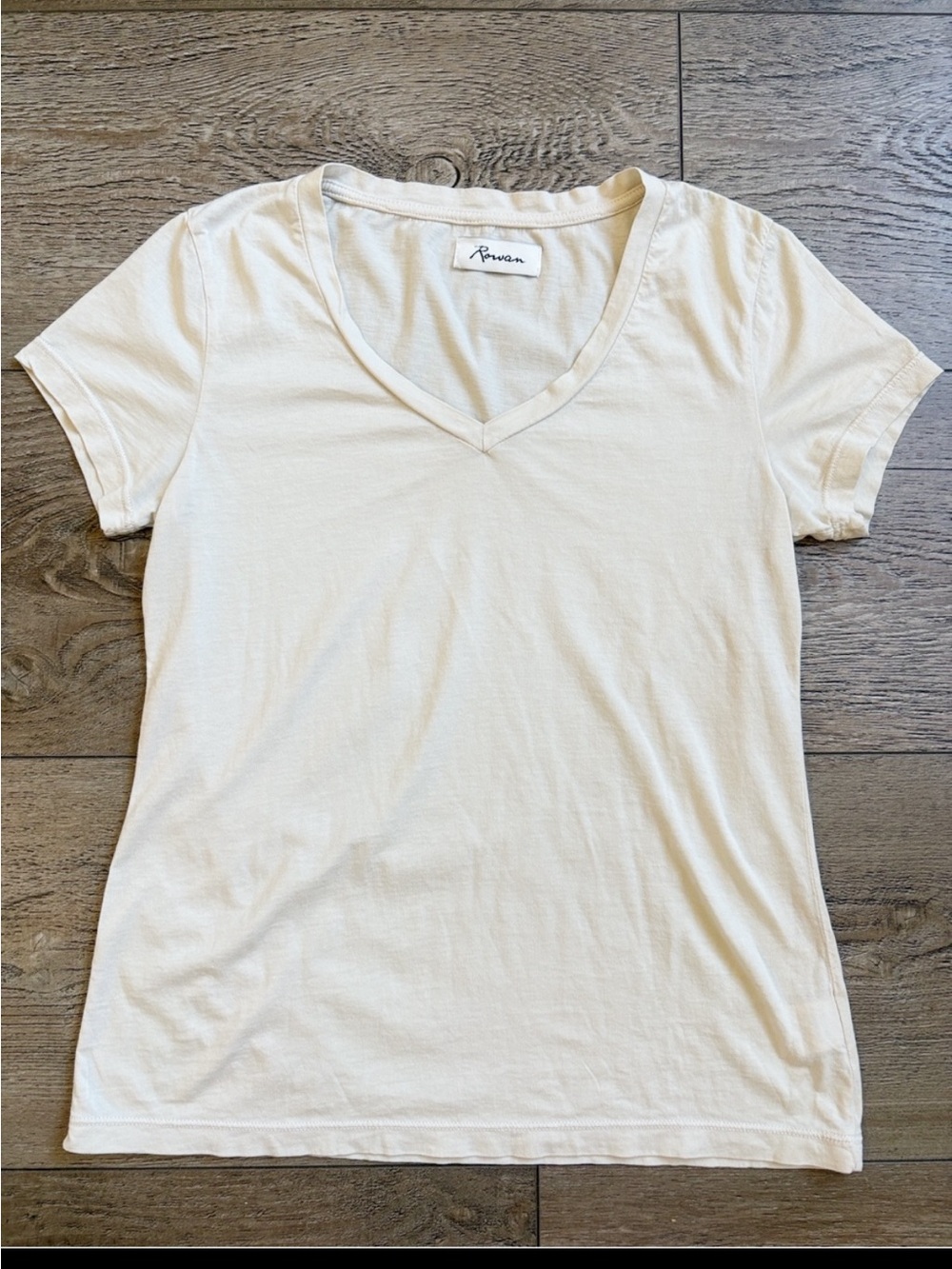 Rowan Tyler V Neck Short Sleeve Tee in Bone Supima Cotton
